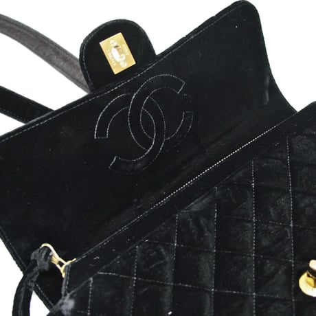 CHANEL Classic Flap Backpack Quilted Velvet Black #75525