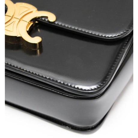 CELINE Teen Triomphe Shoulder Bag Calf Leather Black #20275