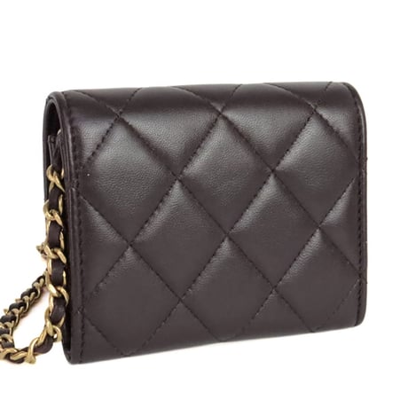 CHANEL Studded CC Mini Wallet on Chain Quilted Lambskin Black #20230