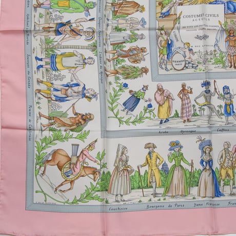 HERMES Carre 90 Silk 100% Scarf Stole "COSTUME CIVILS ACTUELS" #76718