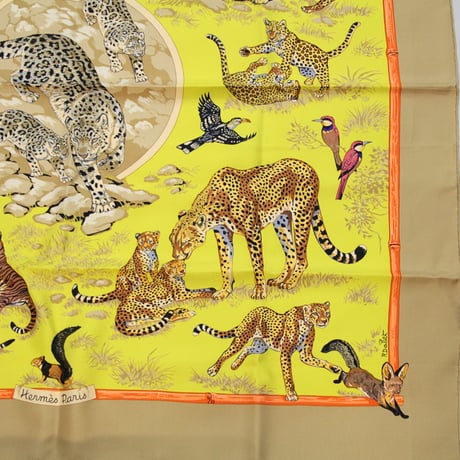 HERMES Carre 90 Silk 100% Scarf Stole "TENDRESSE FELINE" #76493