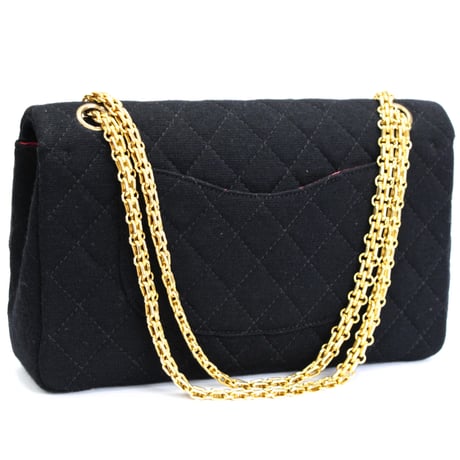CHANEL Vintage Classic 25 Medium Double Flap Bag Quilted Jersey Black ＃75663