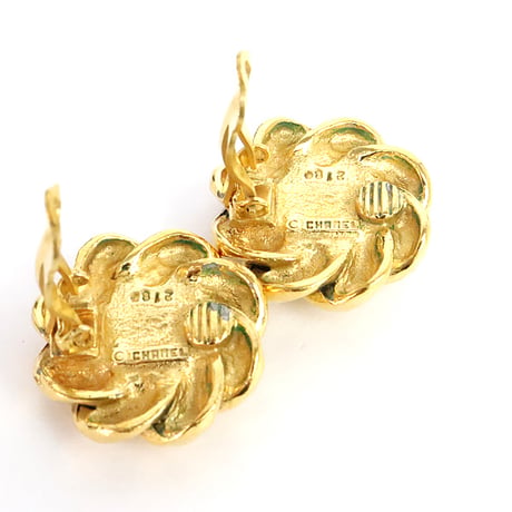 CHANEL Vintage Twisted Rope Clip-On Earrings Faux Pearl Gold-toned 2180 #19974