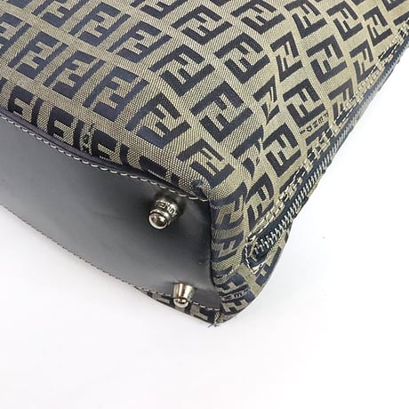 FENDI Handbag Zucchino Canvas Leather Navy ＃19817