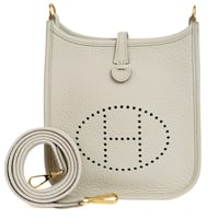 HERMES Evelyne TPM Shoulder Bag Taurillon Clemence Leather Gris Pâle #19225