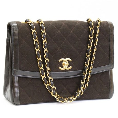 CHANEL Vintage Single Flap Bag Quilted Jersey Brown ＃76200