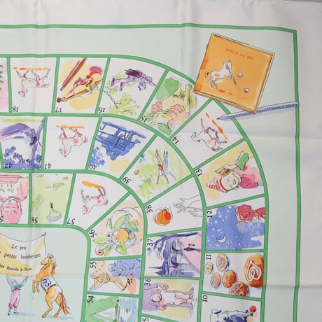 HERMES Carre 90 Silk 100% Scarf Stole "LE JEU DES PETITS BONHEURS" #76487