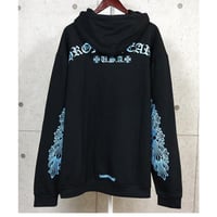Chrome Hearts, Unused, Friends & Family Exclusive, Blue Glitter Floral Cross Pullover Hoodie #103730