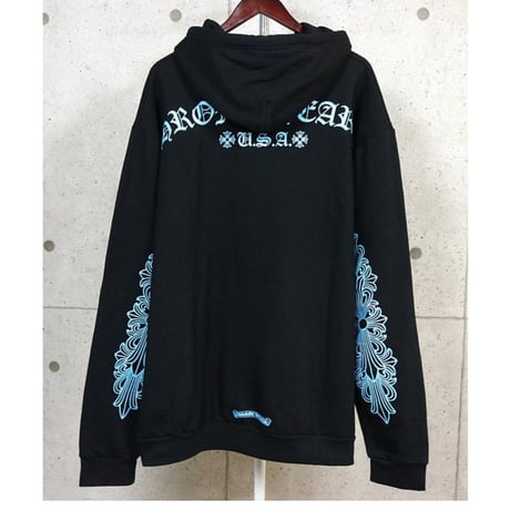 Chrome Hearts, Unused, Friends & Family Exclusive, Blue Glitter Floral Cross Pullover Hoodie #103730