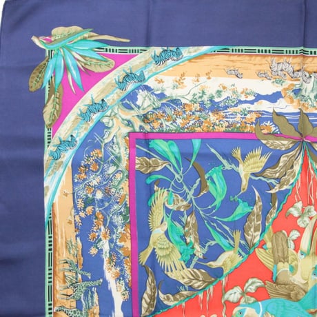 HERMES Carre 90 Silk 100% Scarf Stole "TROPIQUES" #76423