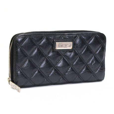 CHANEL Paris New York Zip-around Wallet Leather Black #75350