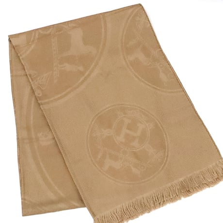 HERMES New Libris Craft Scarf Stole Cashmere Silk Beige #19937