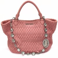 Miu Miu Matelasse Satchel Bag with Bijou Chain Nappa Leather Pink #75586