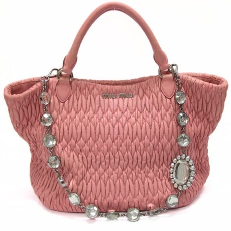 Miu Miu Matelasse Satchel Bag with Bijou Chain Nappa Leather Pink #75586