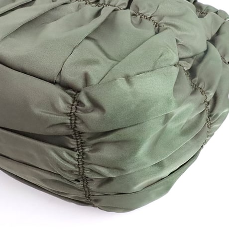 PRADA Handbag Tessuto Gaufre Gathered Nylon Leather Khaki ＃19820