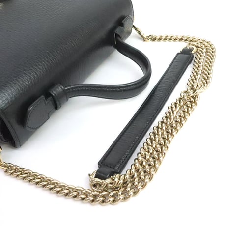 GUCCI Interlocking Top Handle Bag Leather Black #19782