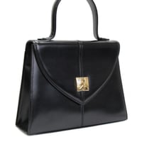 Yves Saint Laurent Logo Hardware Top Handle Envelope Flap Bag Leather Black #76567