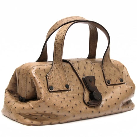 GUCCI Frame Handbag Ostrich Leather Brown #76207