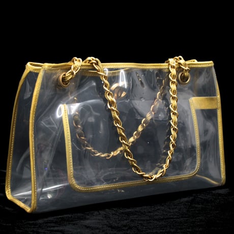 CHANEL Shopper Tote Bag Vinyl Gold #75535
