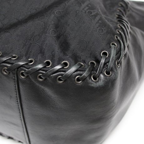 Christian Dior Ethnic Tote Bag Oblique Canvas Leather Black #76439