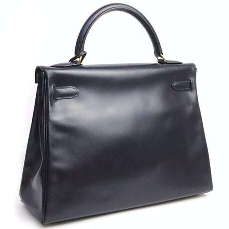 HERMES Retourne Kelly 32 Handbag Boxcalf Leather Navy ＃19513