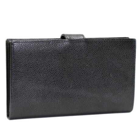 CHANEL CC Logo Bifold Wallet Caviar Black #76112