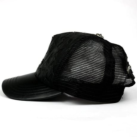 Chrome Hearts Cemetery Cross Leather Patch Mesh Trucker Hat Cap Black #104248