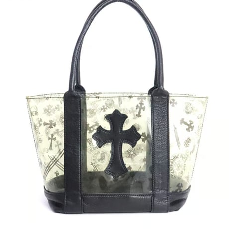 Chrome Hearts  Cross Patch Mini Tote Beige PVC x Leather Black and Clear #20017