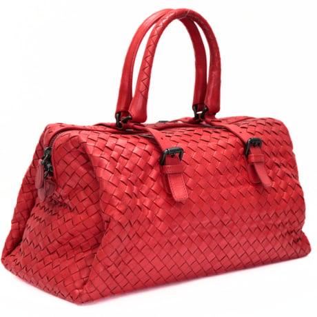 BOTTEGA VENETA Boston Bag Intrecciato Leather Red #75791