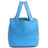 HERMES Picotin Lock PM Handbag Taurillon Clemence Leather Blue Zanzibar #19517