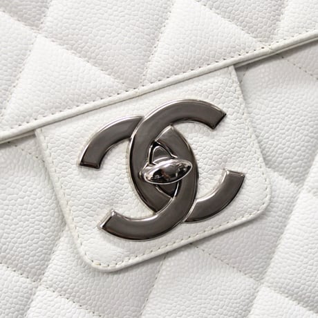 CHANEL Flap Briefcase Quilted Caviar White #75569