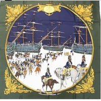 HERMES Carre 90 Silk 100% Scarf Stole "MARINE ET CAVALERIE" #76555