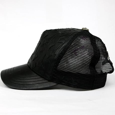 Chrome Hearts Cemetery Cross Leather Patch Mesh Trucker Hat Cap Black #104249