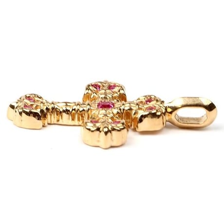 Chrome Hearts 22K Tiny Filigree Cross Pave pink Sapphire Pendant  #104617