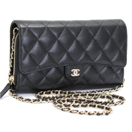 CHANEL Phone Holder Wallet on Chain Quilted Caviar Black #75683