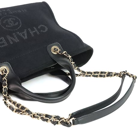 CHANEL Medium Deauville Tote Bag Canvas Black #20309