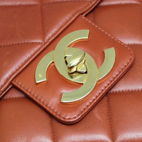 Rare! CHANEL Flap Briefcase Quilted Caviar Light Brown #75577