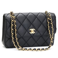 CHANEL Wild Stitch Flap Bag Quilted Leather Black #76240
