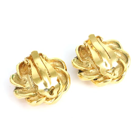 CHANEL Vintage Twisted Rope Clip-On Earrings Faux Pearl Gold-toned 2180 #19974