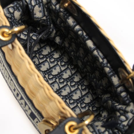 Christian Dior Medium Lady Dior Handbag Wicker Oblique Canvas Navy #75313