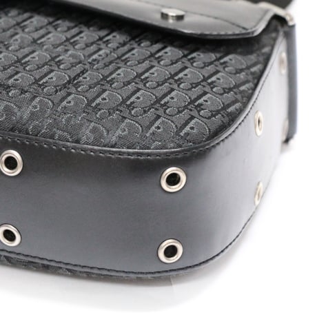 Christian Dior Street Chic Columbus Shoulder Bag Trotter Canvas Leather Black ＃75947