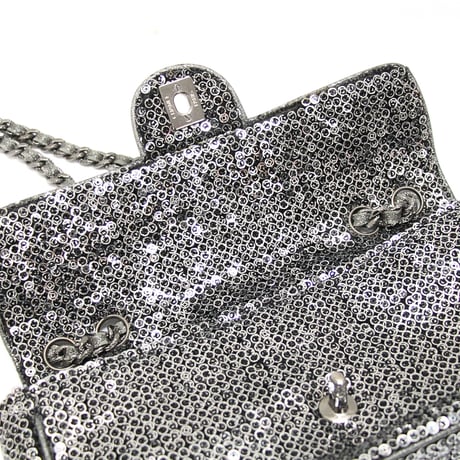 CHANEL East West Flap Bag Hidden Sequins Metallic Silver ＃75690
