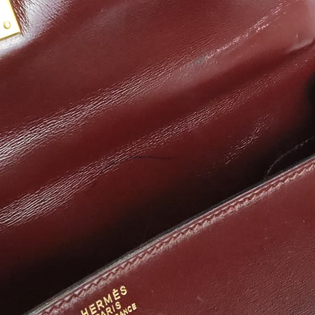 HERMES Sellier Kelly 32 Handbag Boxcalf Leather Bordeaux #19984