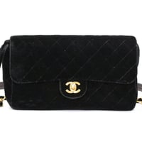 CHANEL Classic Flap Backpack Quilted Velvet Black #75525