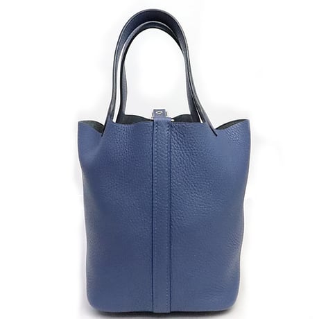 HERMES Picotin Lock PM Handbag Taurillon Clemence Leather Blue Brighton  #19518
