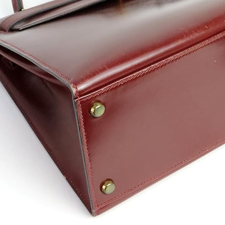 HERMES Sellier Kelly 32 Handbag Boxcalf Leather Bordeaux #19984