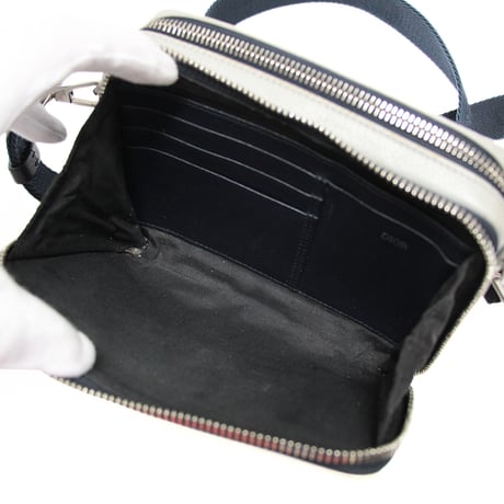 Christian Dior Double Zip Crossbody Bag Leather Gray Navy #76608