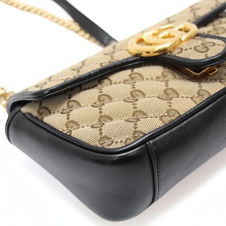GUCCI Small GG Marmont Flap Bag Quilted GG Canvas Beige #76578