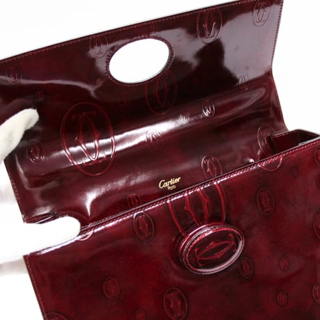 Cartier Happy Birthday Top Handle Flap Bag Leather Burgundy ＃75889