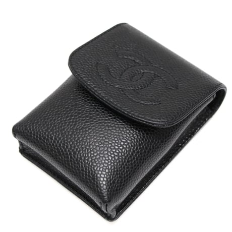 CHANEL CC Logo Cigarette Case Caviar Black #76110